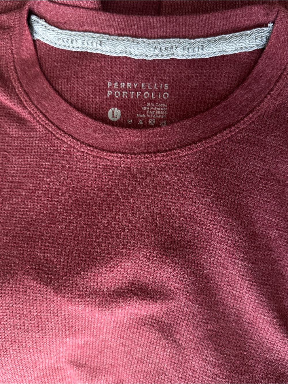PerryEllis Portfolio Burgundy Men’s Large cotton Waffle Knit Crew Long sleeve